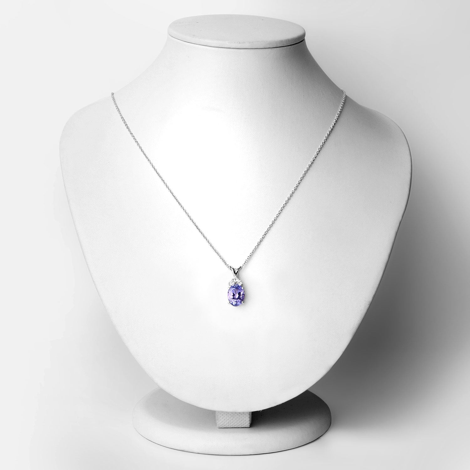 3.47 Cttw Oval Violet Tanzanite and Lab Diamond Rhodium over Silver Crown Accent Pendant Necklace