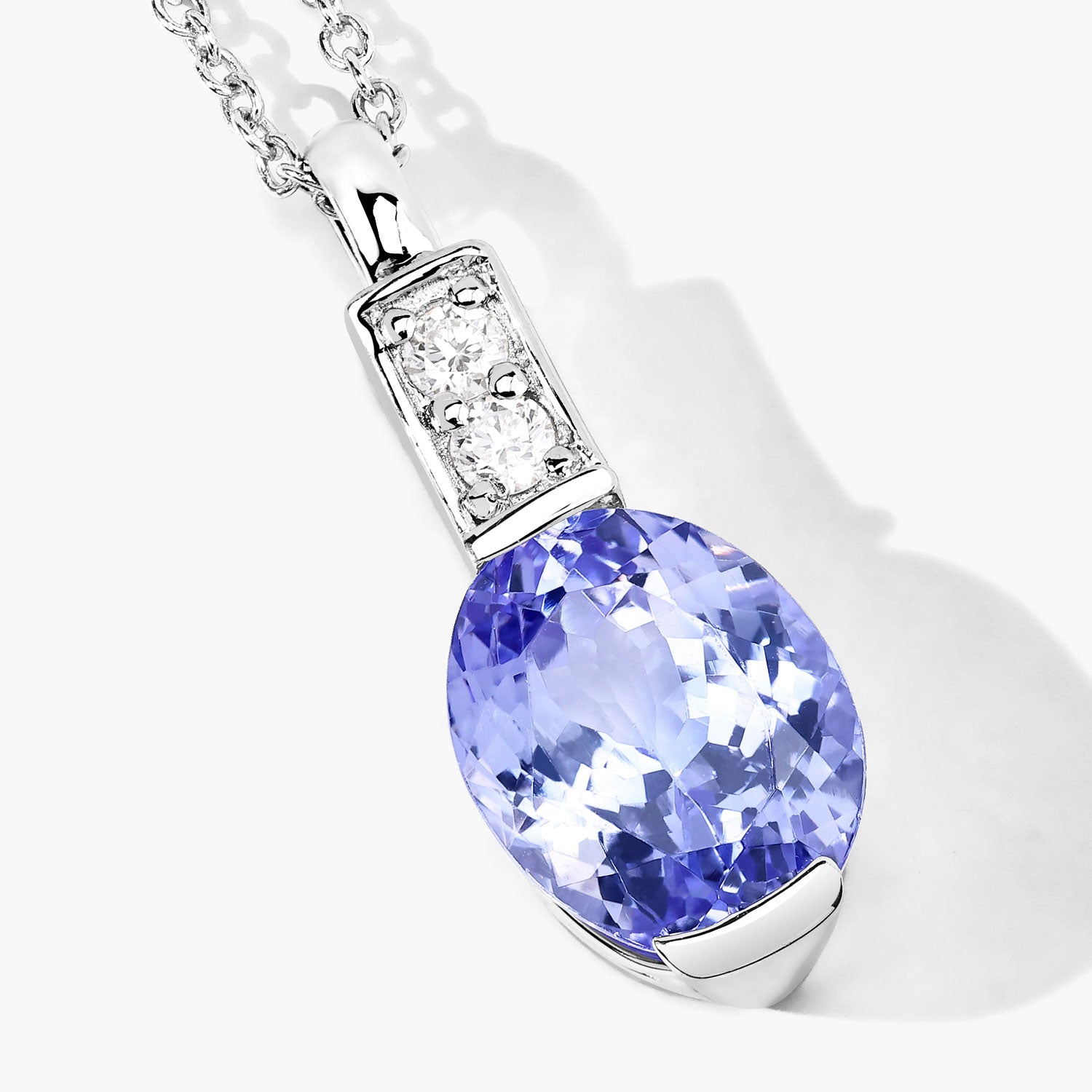 3.56 Cttw Oval Violet Tanzanite and Lab Diamond Rhodium over Silver Solitaire Pendant Necklace