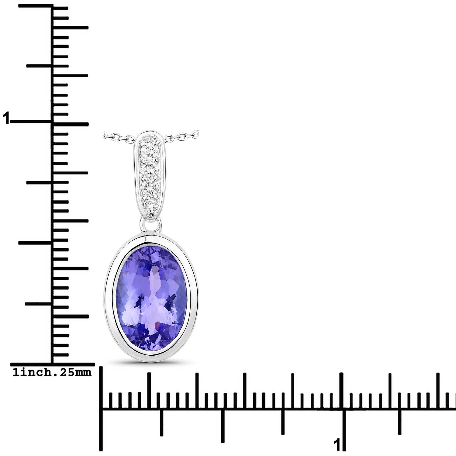 2.83 Cttw Oval Violet Tanzanite and Lab Diamond Bezel Rhodium over Silver Solitaire Drop Pendant Necklace