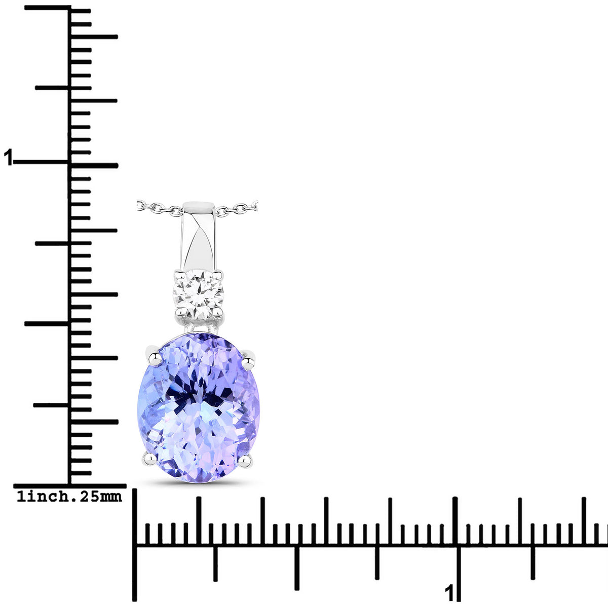 5.20 Cttw Oval Violet Tanzanite Lab Diamond Rhodium over Silver Slide Pendant Necklace