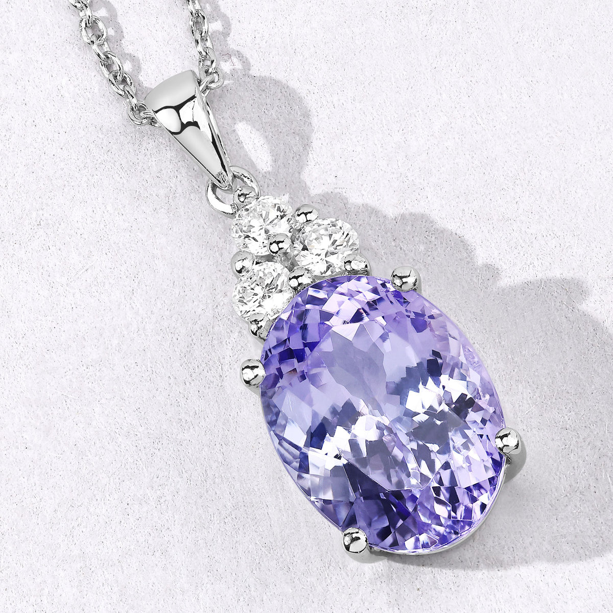 6.60 Cttw Oval Violet Tanzanite Lab Diamond Rhodium over Silver Cocktail Drop Pendant Necklace