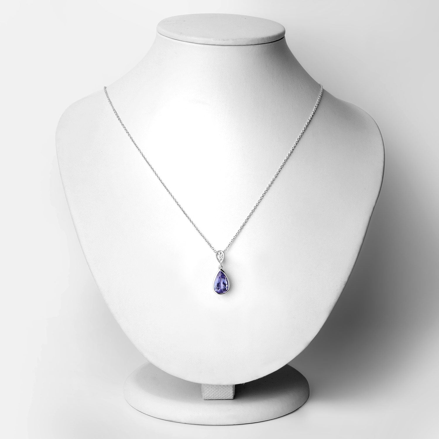 3.30 Cttw Pear Violet Tanzanite and Lab Diamond Bezel Rhodium over Silver TearDrop Pendant Necklace