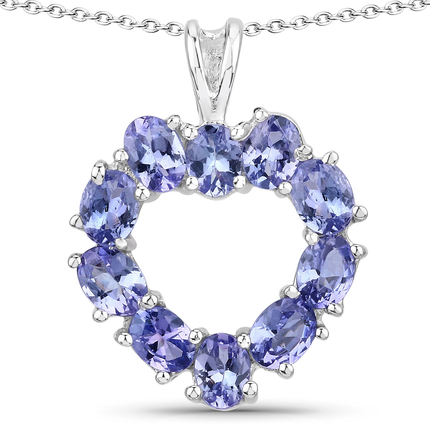 1.70 Cttw Oval Violet Tanzanite Rhodium over Silver Heart Pendant Necklace