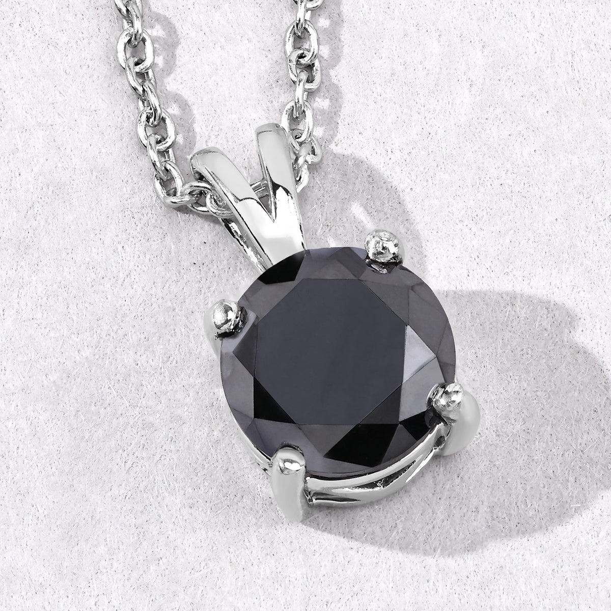 1.81 Cttw Round Black Diamond Rhodium over Silver Solitaire Pendant Necklace