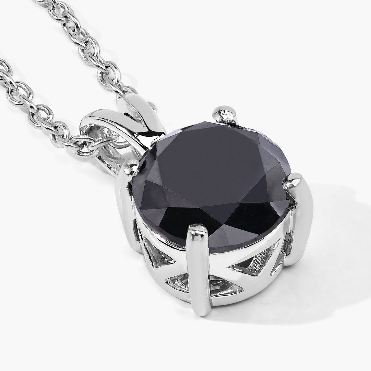 1.81 Cttw Round Black Diamond Rhodium over Silver Solitaire Pendant Necklace