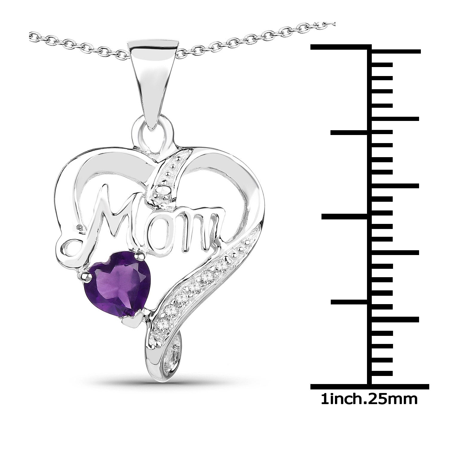 Genuine Amethyst and White Topaz Mom Pendant Necklace