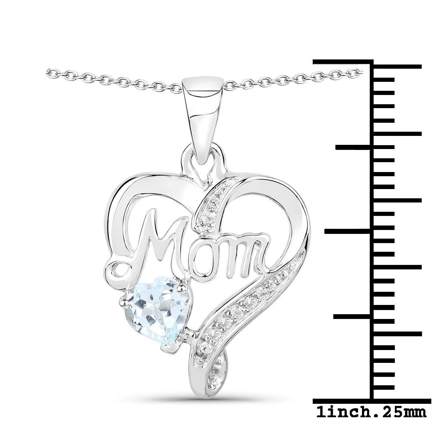 Genuine Blue and White Topaz Mom Pendant Necklace