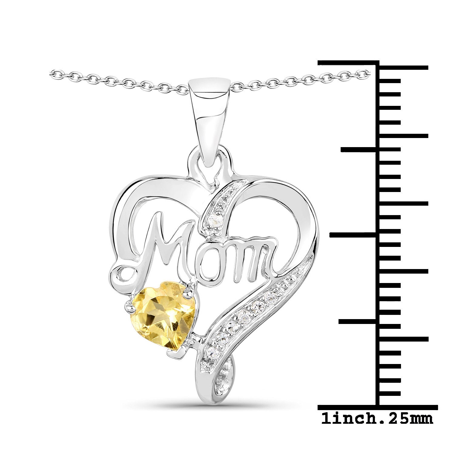 Genuine Citrine Double Heart Mom Pendant Necklace