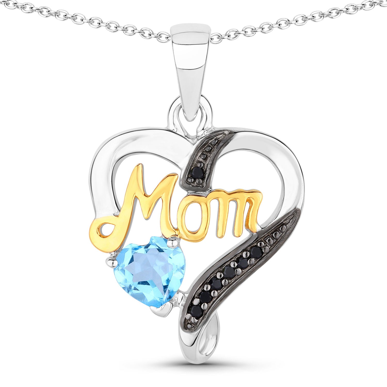 Genuine Swiss Blue Topaz Silver Mom Pendant Necklace