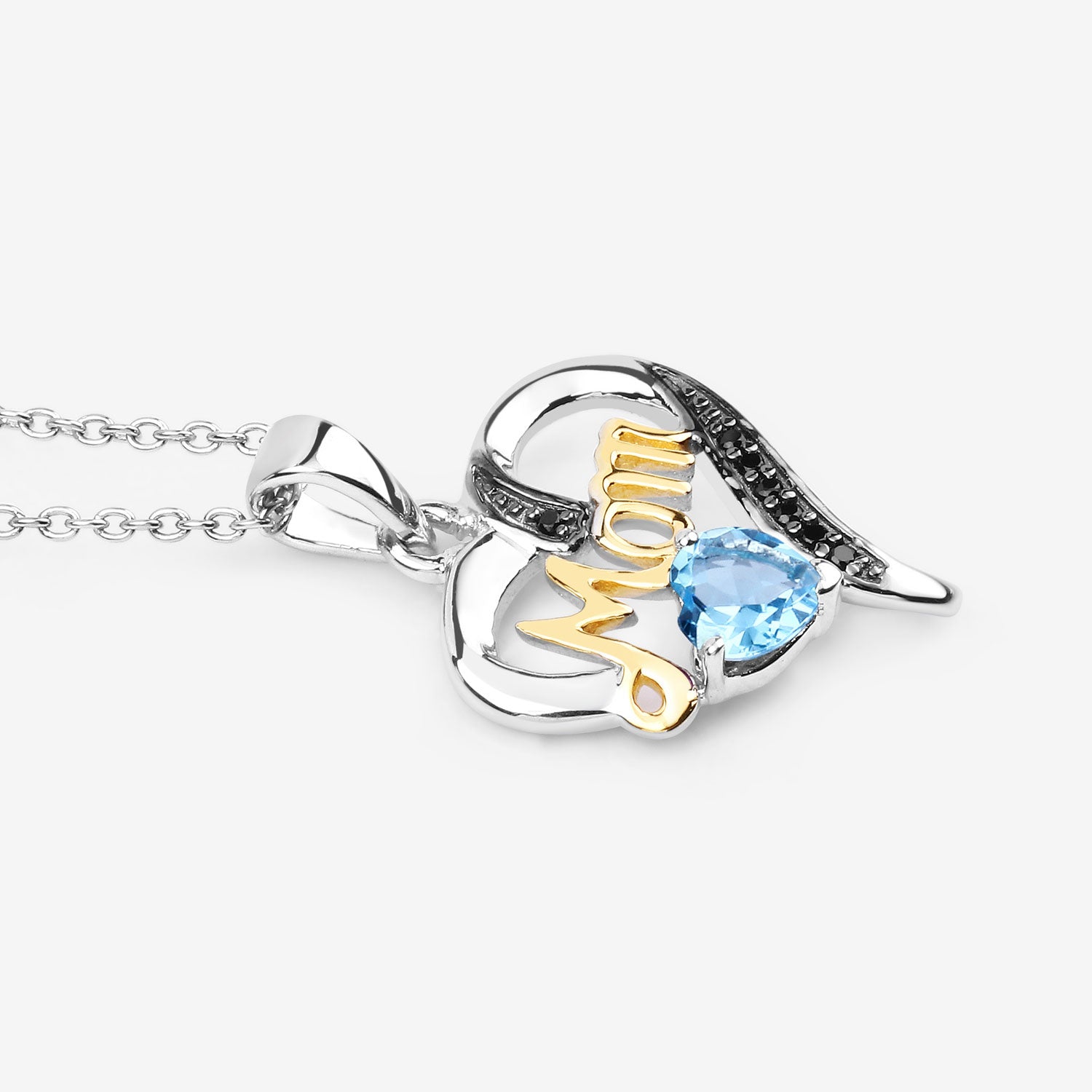 Genuine Swiss Blue Topaz Silver Mom Pendant Necklace