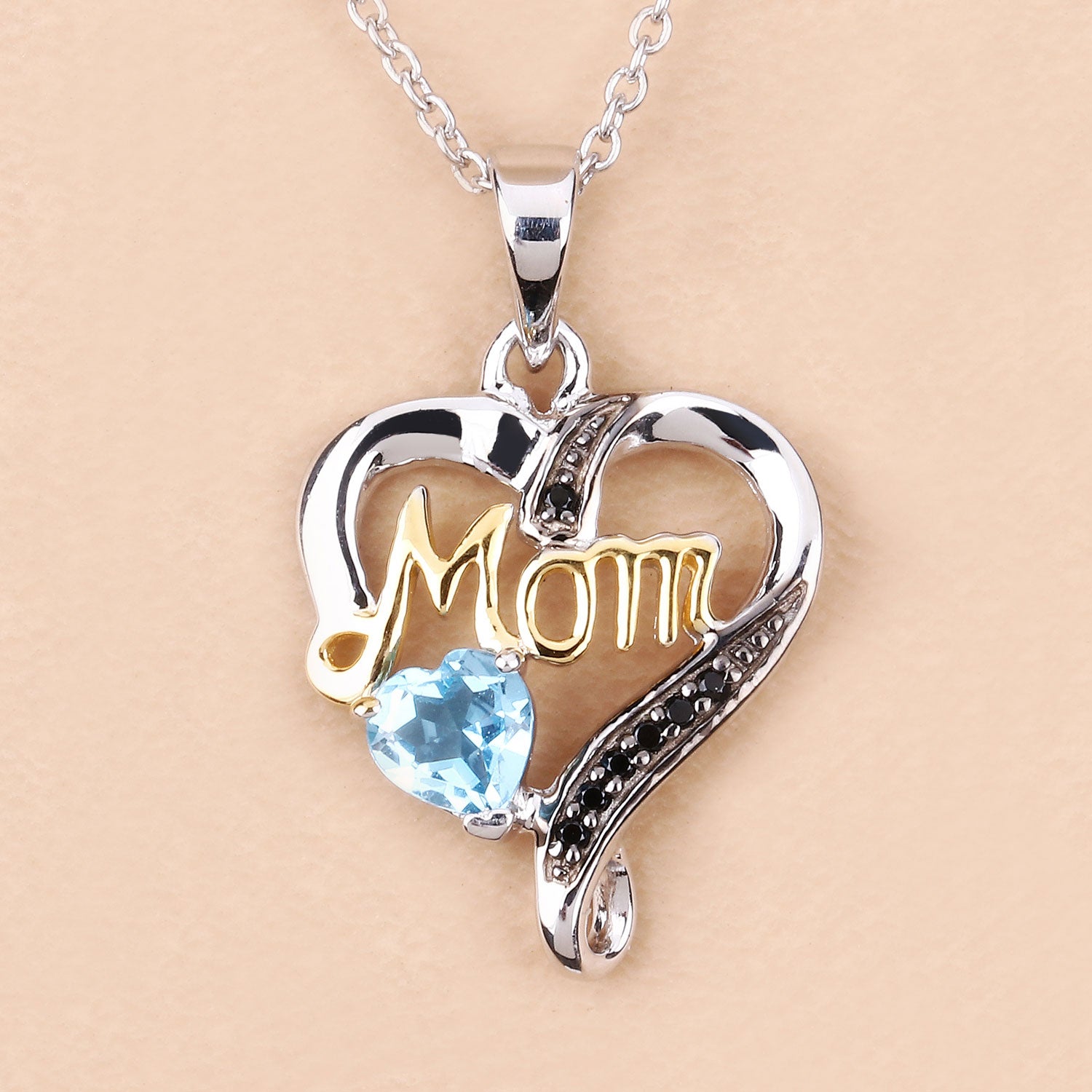 Genuine Swiss Blue Topaz Silver Mom Pendant Necklace