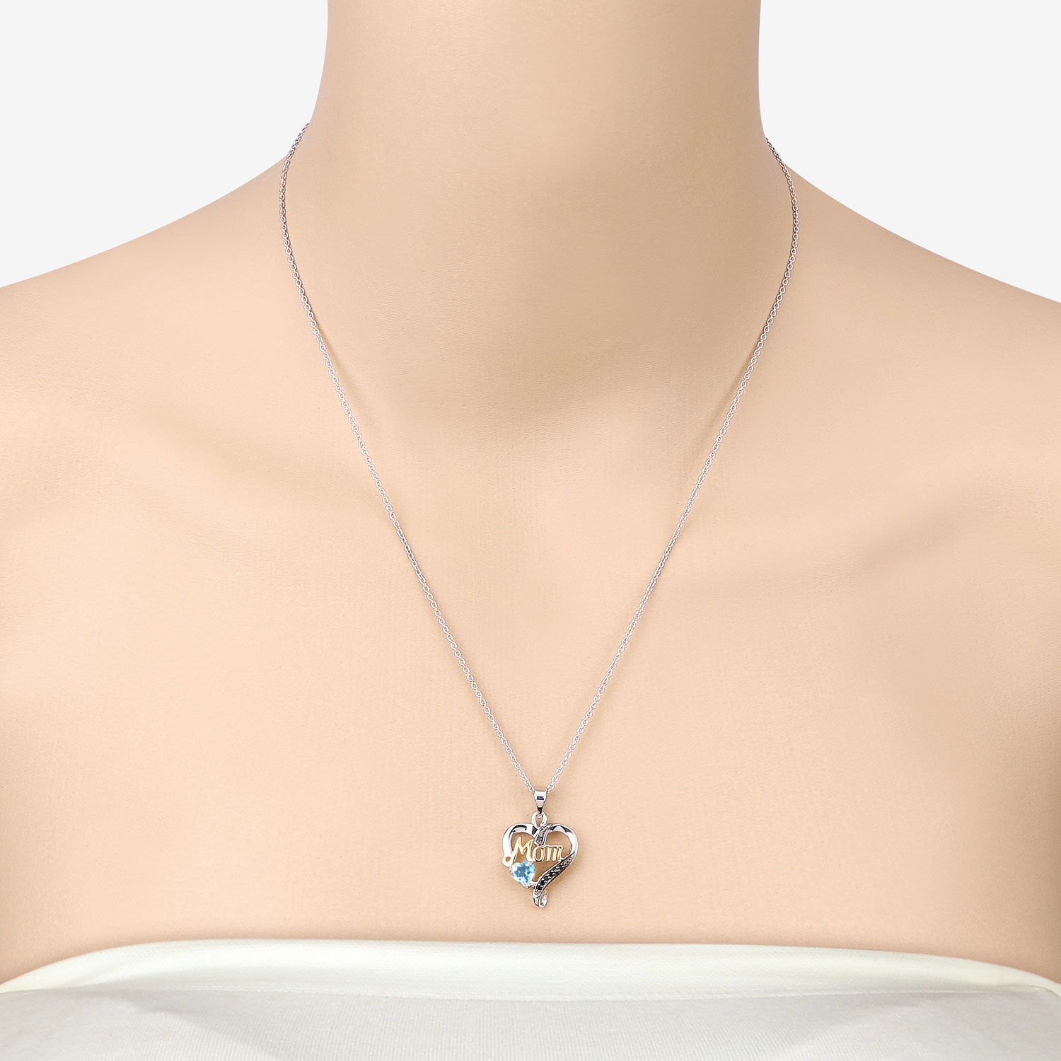 Genuine Swiss Blue Topaz Silver Mom Pendant Necklace