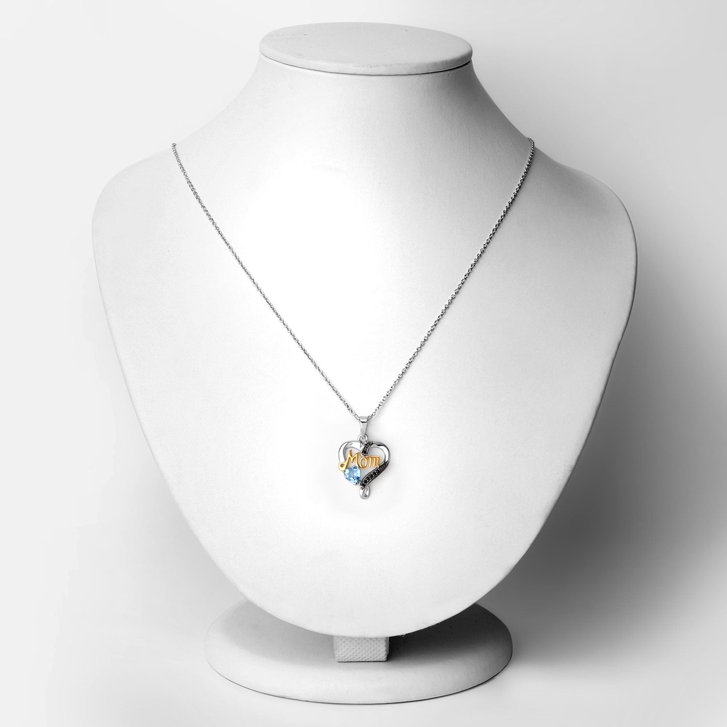 Genuine Swiss Blue Topaz Silver Mom Pendant Necklace