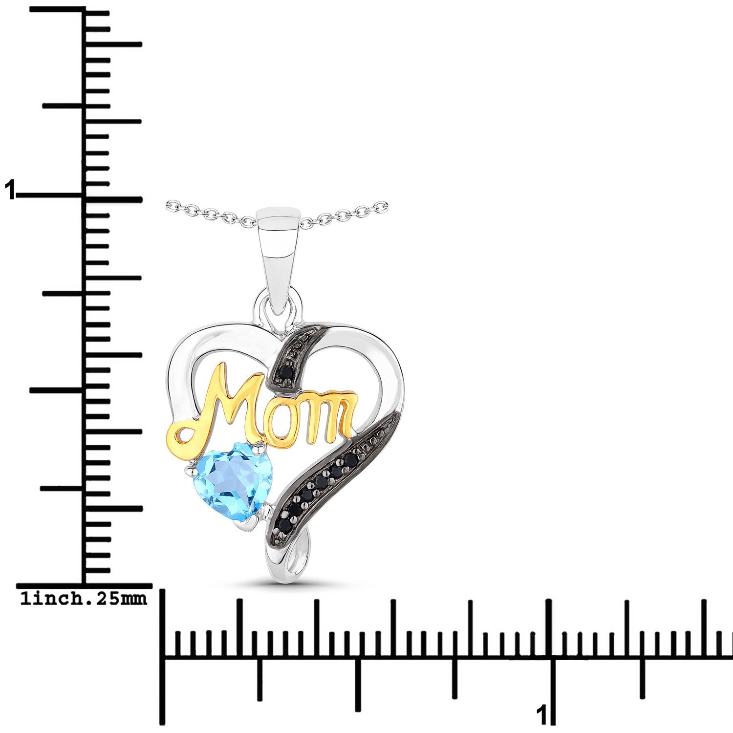 Genuine Swiss Blue Topaz Silver Mom Pendant Necklace