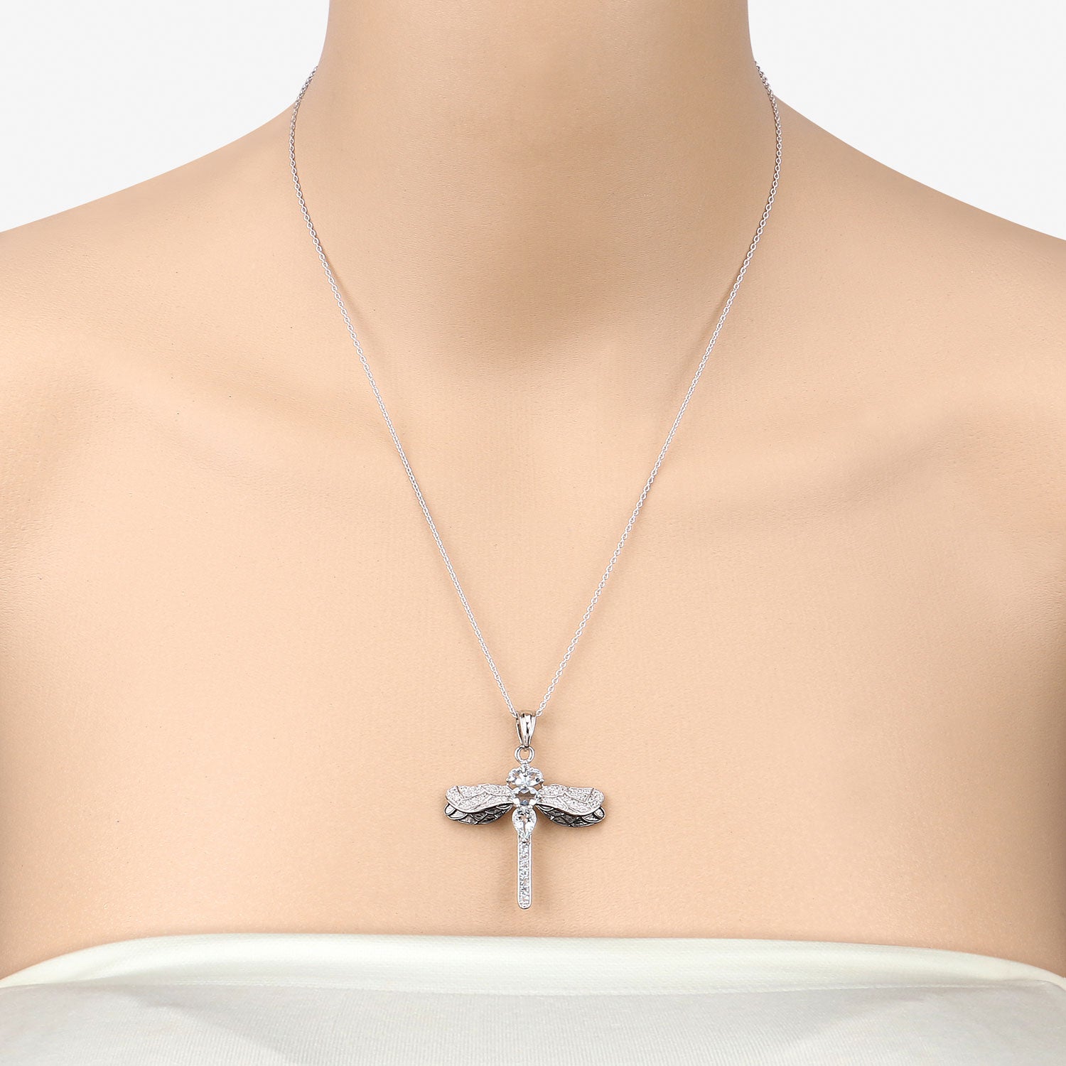 Blue Genuine Aquamarine Sterling Silver Dragonfly Necklace