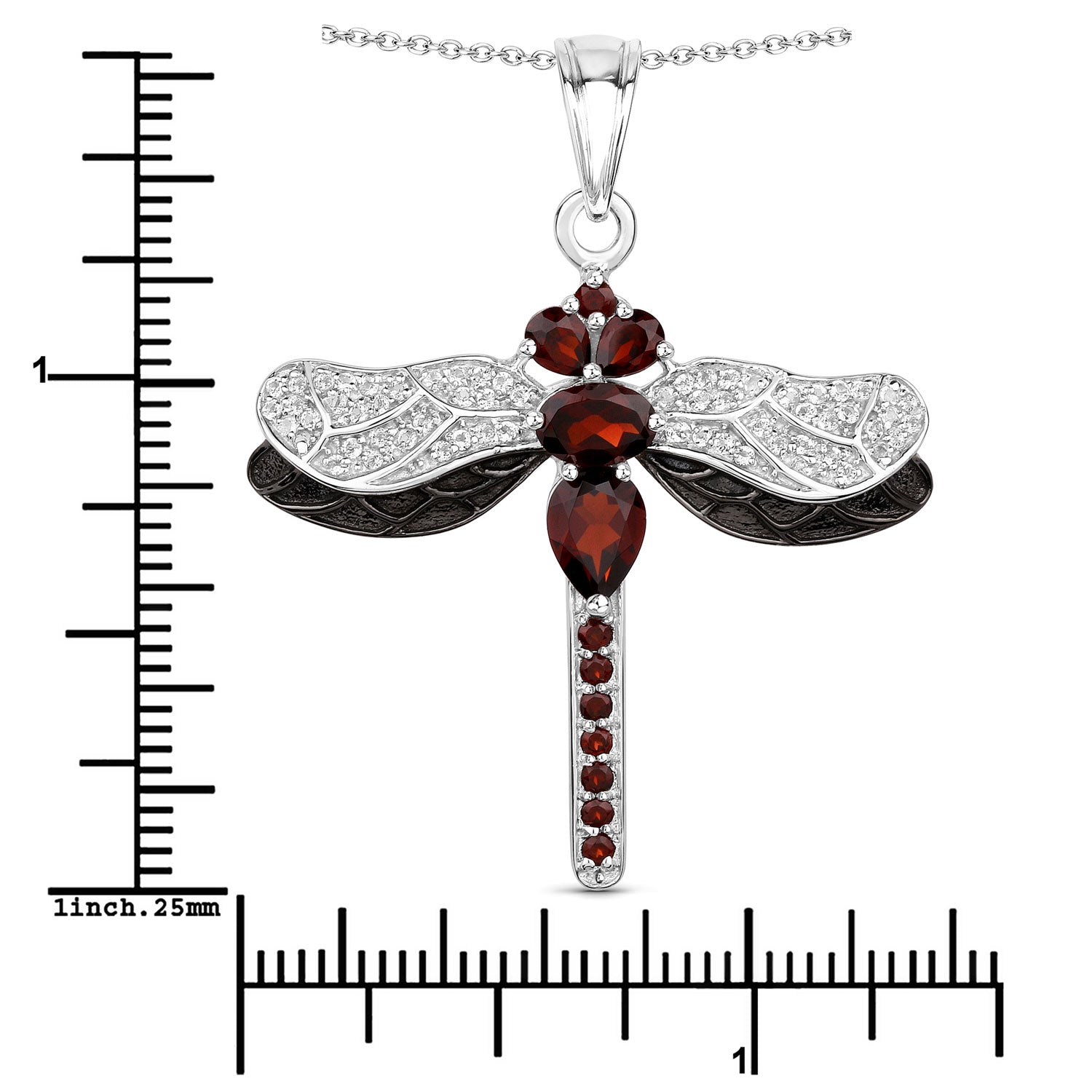 Genuine Red Garnet Silver Dragonfly Pendant Necklace