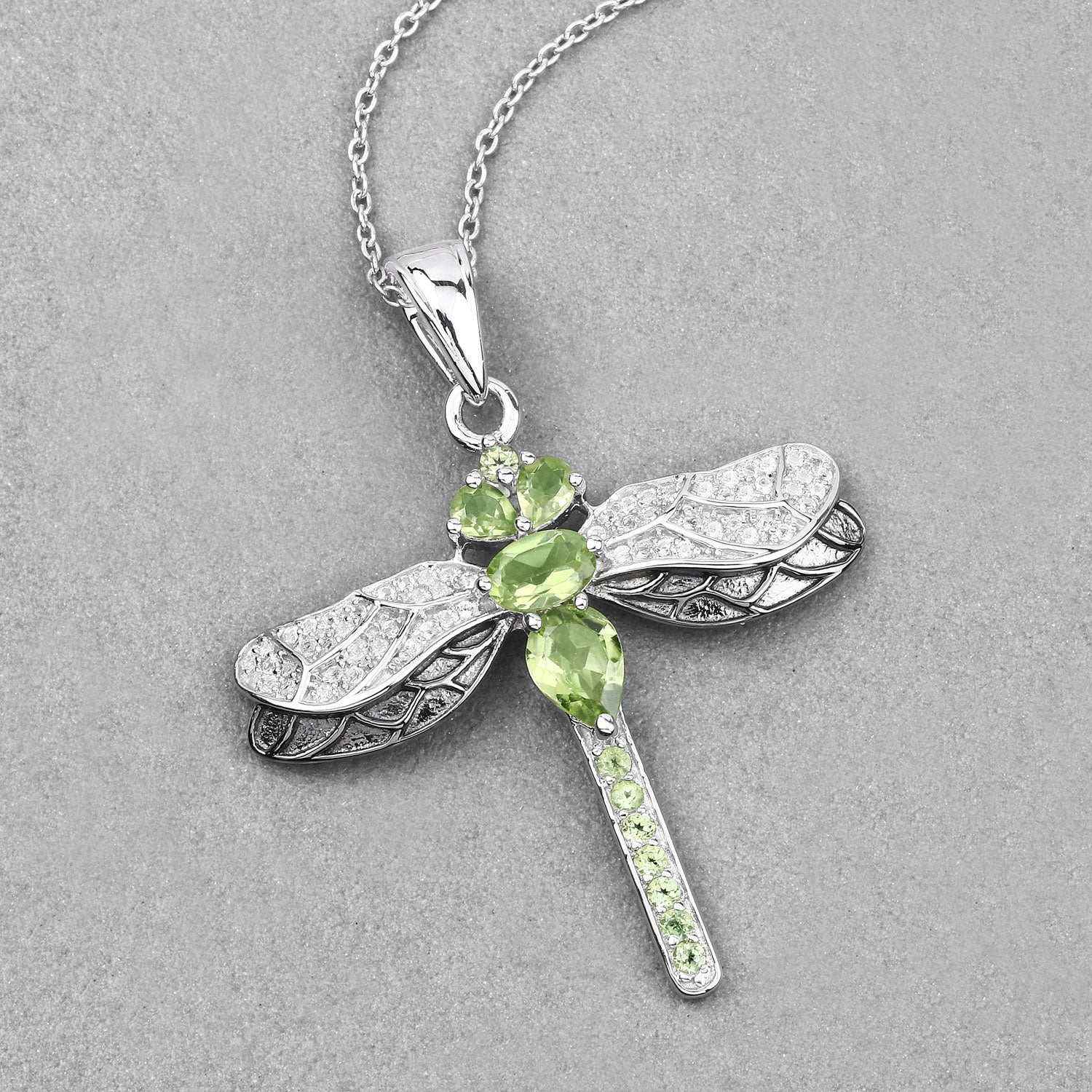 Green Genuine Peridot Sterling Silver Dragonfly Necklace