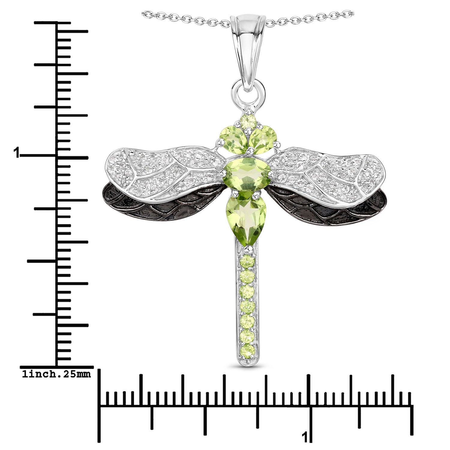 Green Genuine Peridot Sterling Silver Dragonfly Necklace