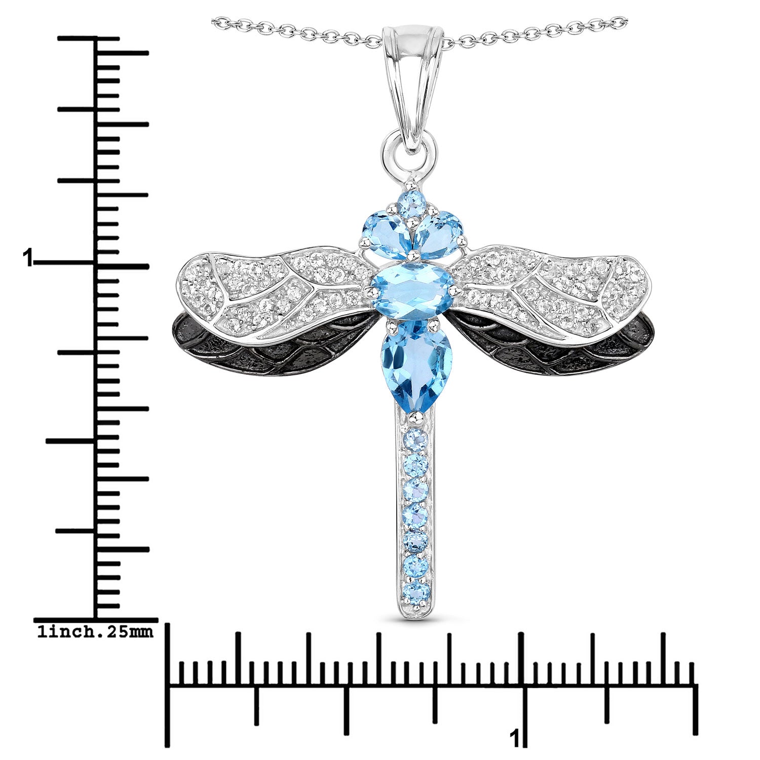 Genuine Swiss Blue Topaz Silver Dragonfly Pendant Necklace