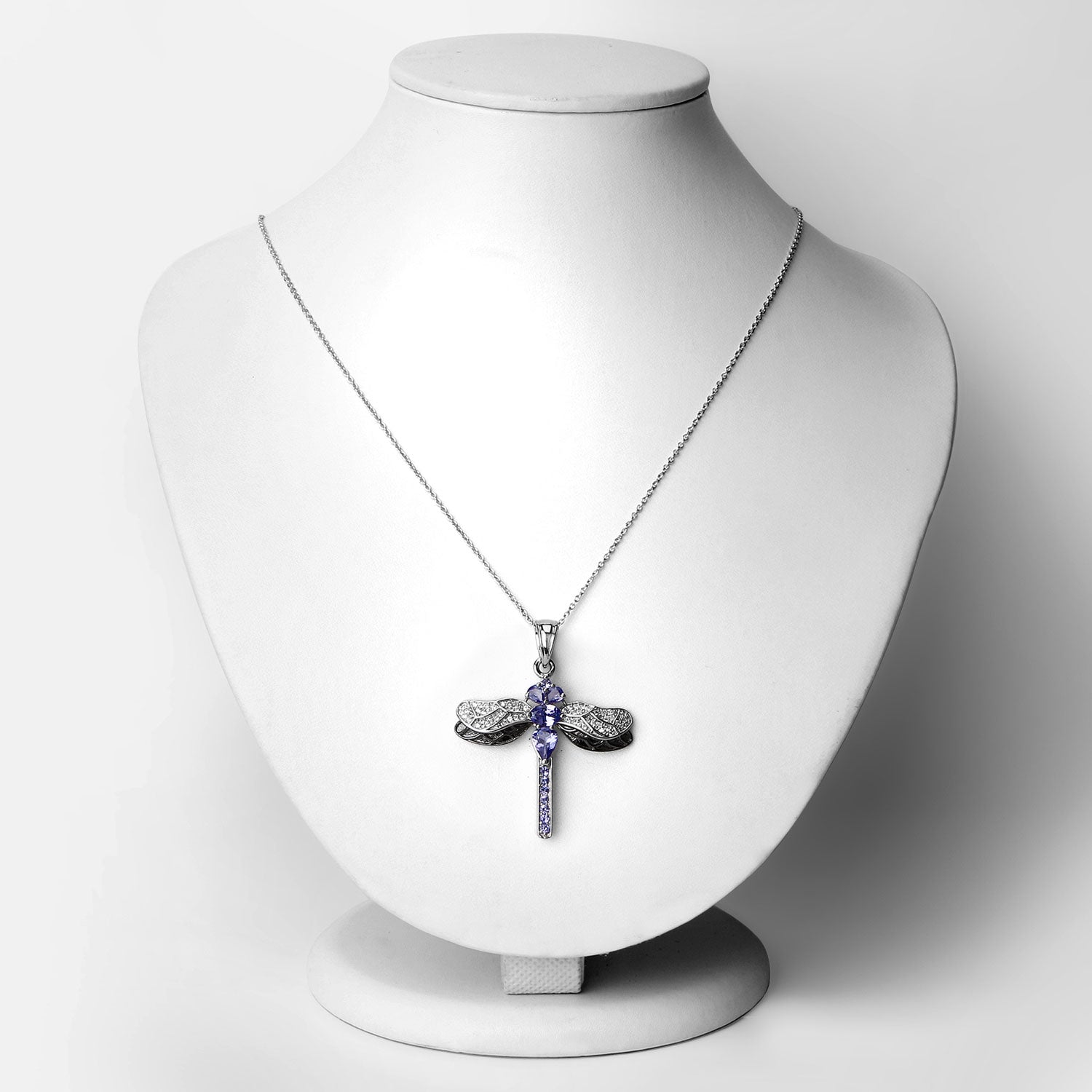 Genuine Tanzanite Silver Dragonfly Pendant Necklace