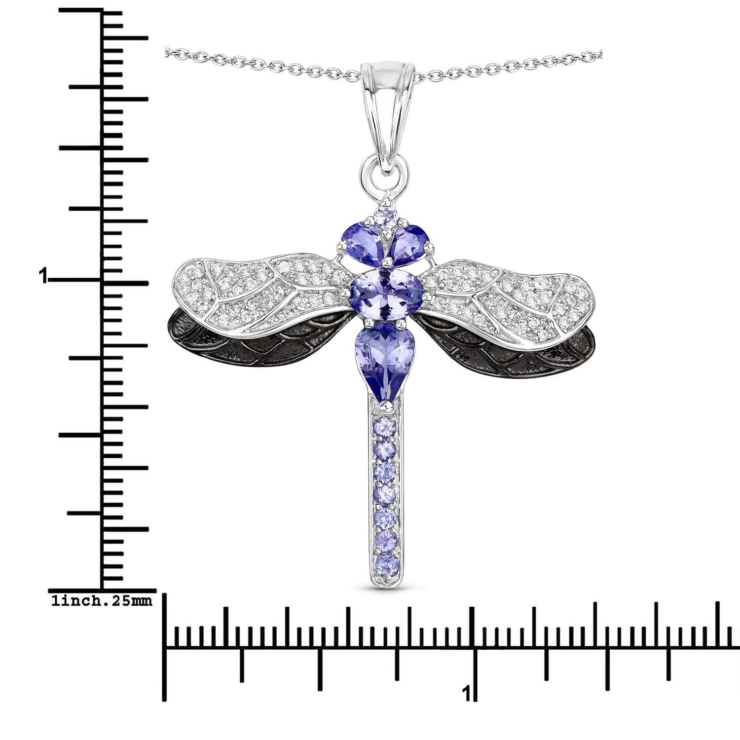 Genuine Tanzanite Silver Dragonfly Pendant Necklace