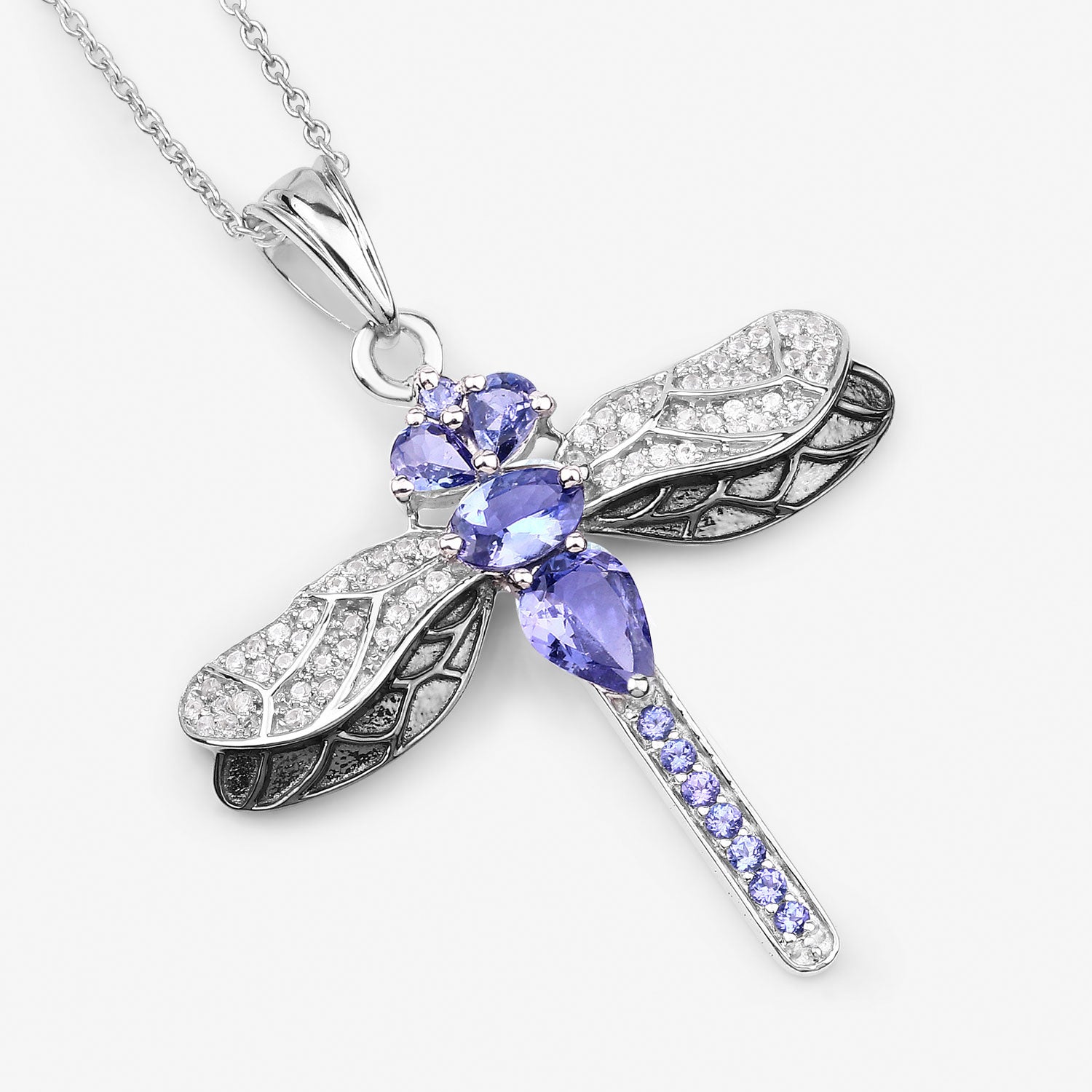 Genuine Tanzanite Silver Dragonfly Pendant Necklace