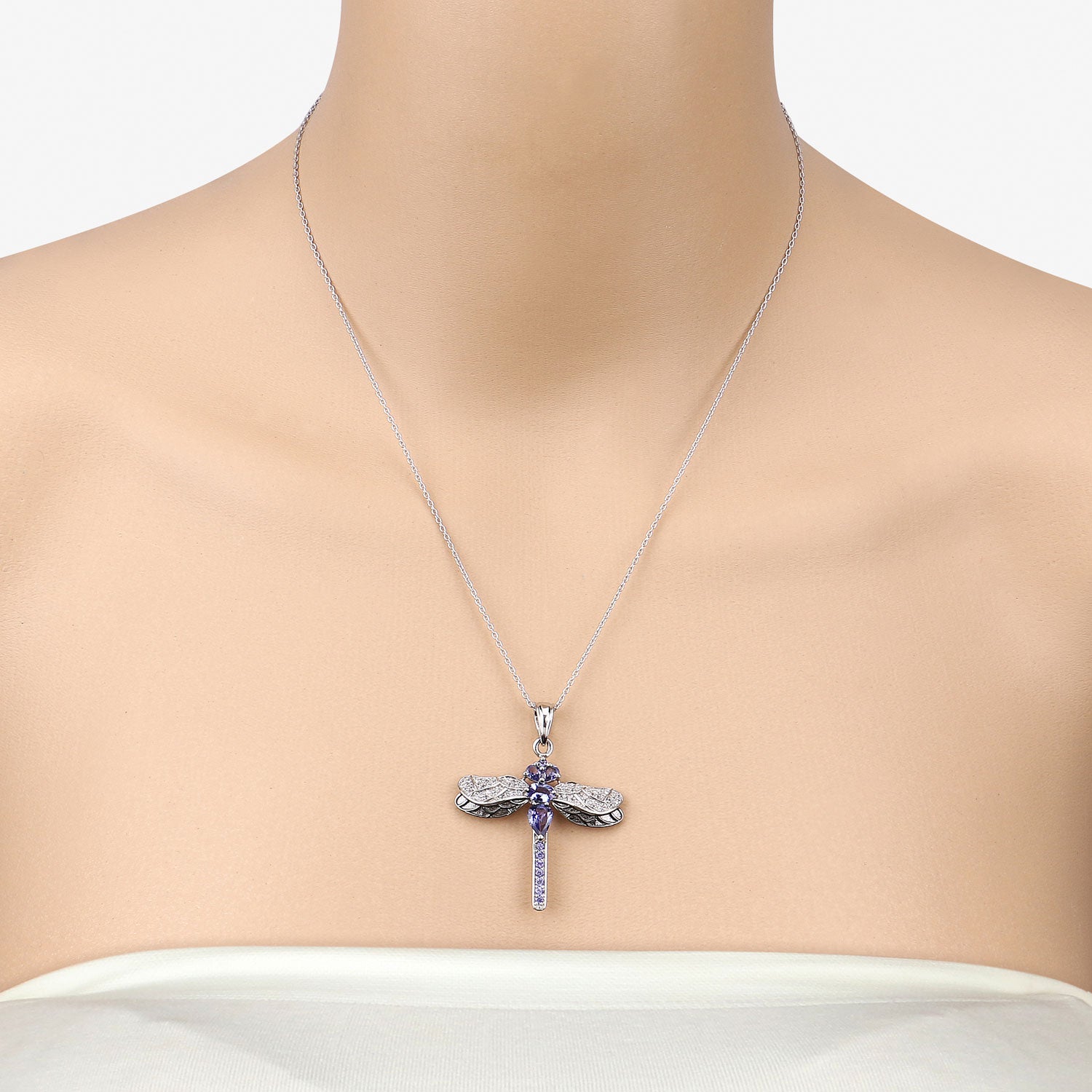 Genuine Tanzanite Silver Dragonfly Pendant Necklace