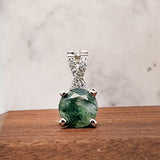 photo of Moss Green Agate Pendant Necklace with Cubic Zirconia Accents Gemini Zodiac Gift for Women Minimalist Green Moss Agate Jewelry Gift for Her