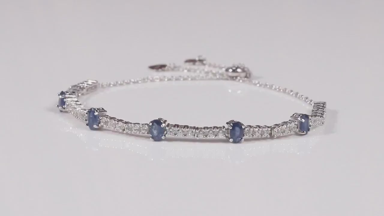 video of Genuine Blue Sapphire Gemstone Bracelet September Birthstone Bracelet Gifts for Her Bridesmaid Gift Bolo Tennis Sapphire Bracelet