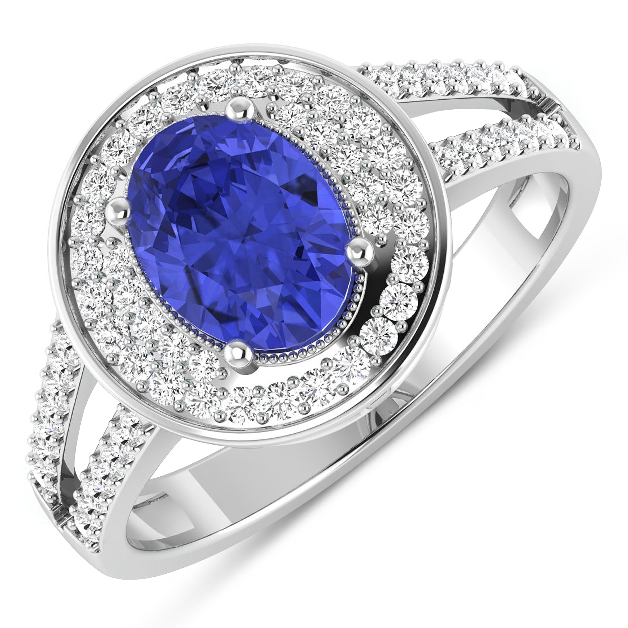 Genuine Tanzanite Diamond Halo Ring