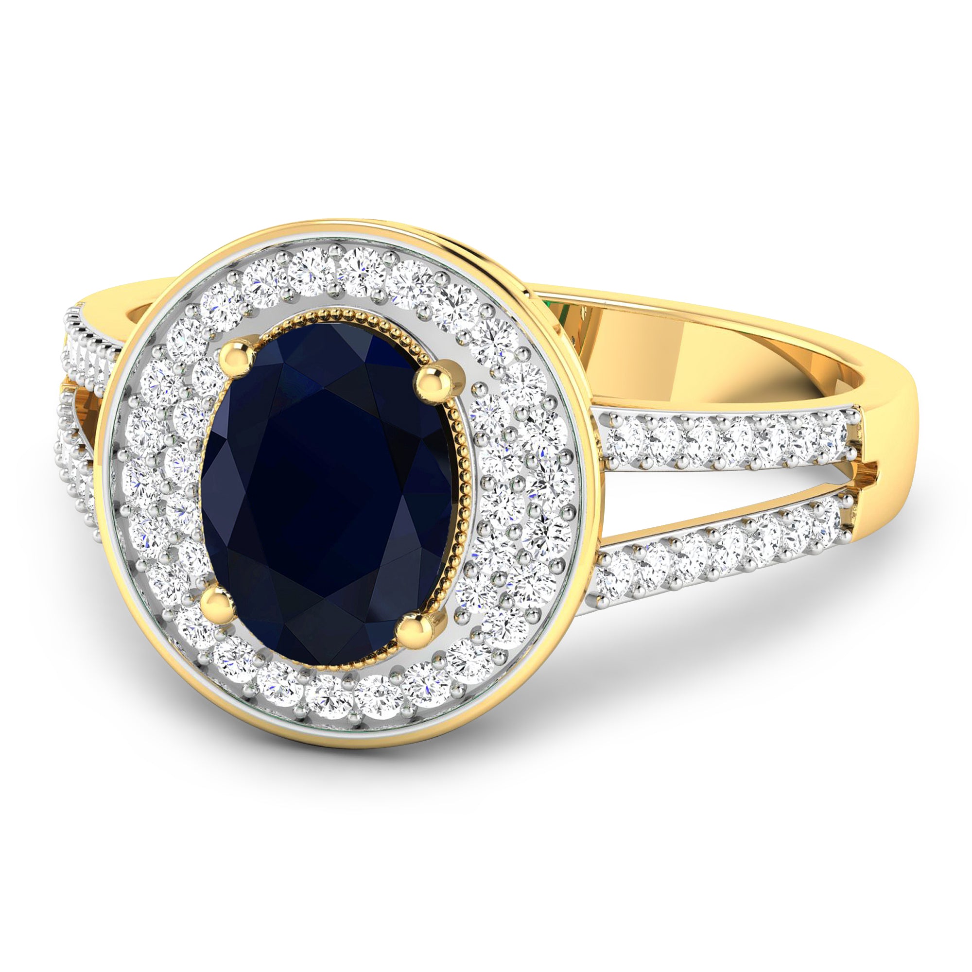 Genuine Oval Blue Sapphire Diamond Halo Ring