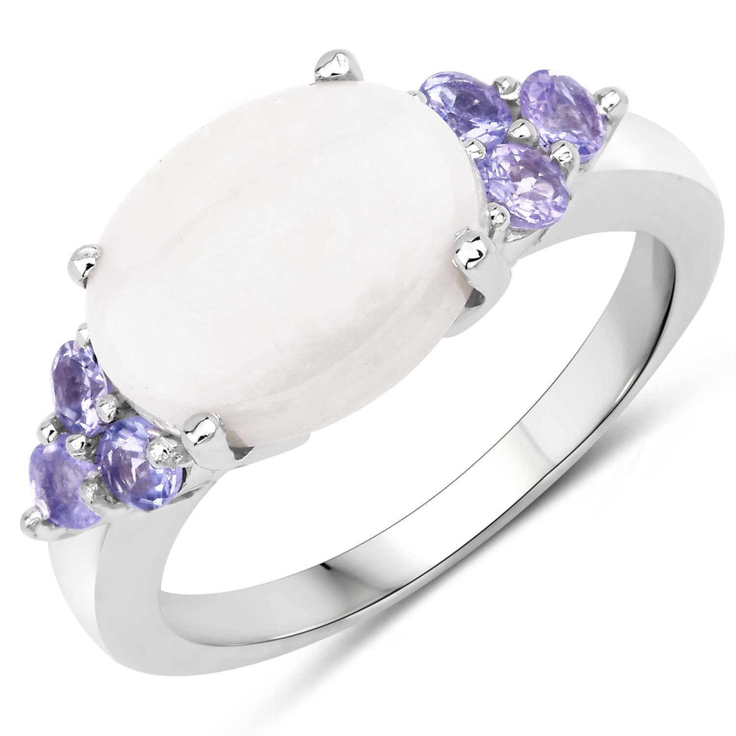 3.40 Cttw Oval White Opal Rhodium over Silver Cocktail Ring
