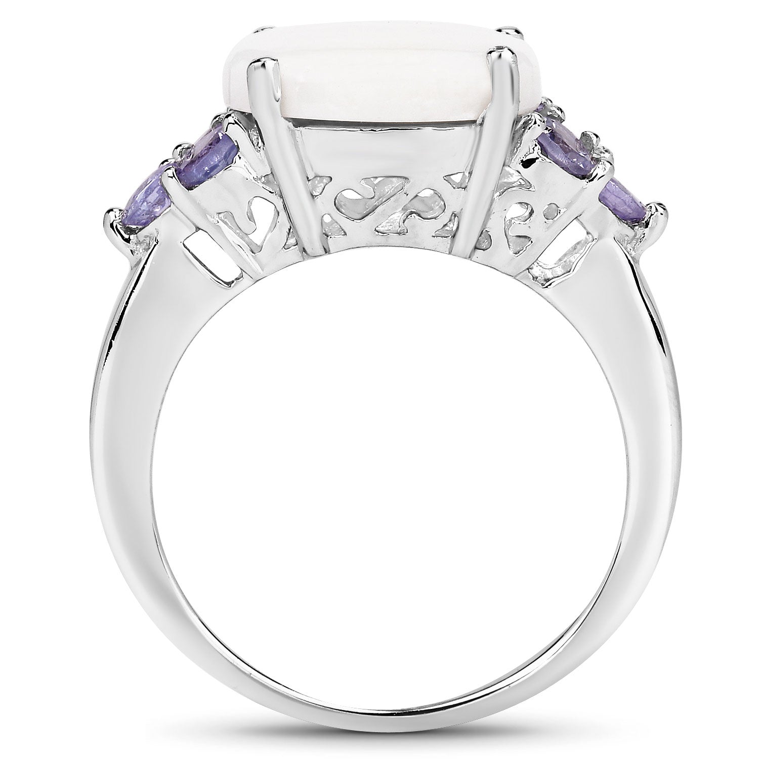 3.40 Cttw Oval White Opal Rhodium over Silver Cocktail Ring