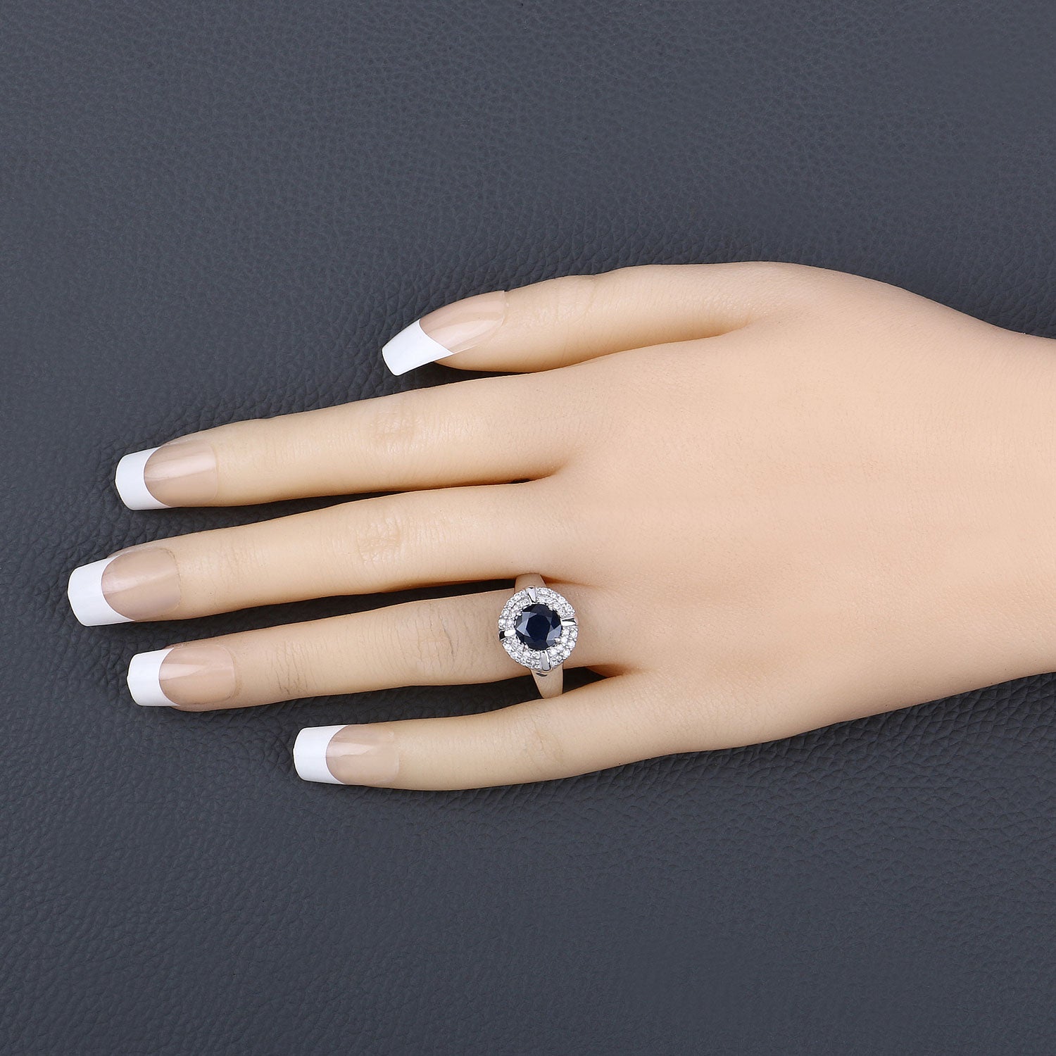 Genuine 10K Blue Sapphire and White Diamond Halo Ring