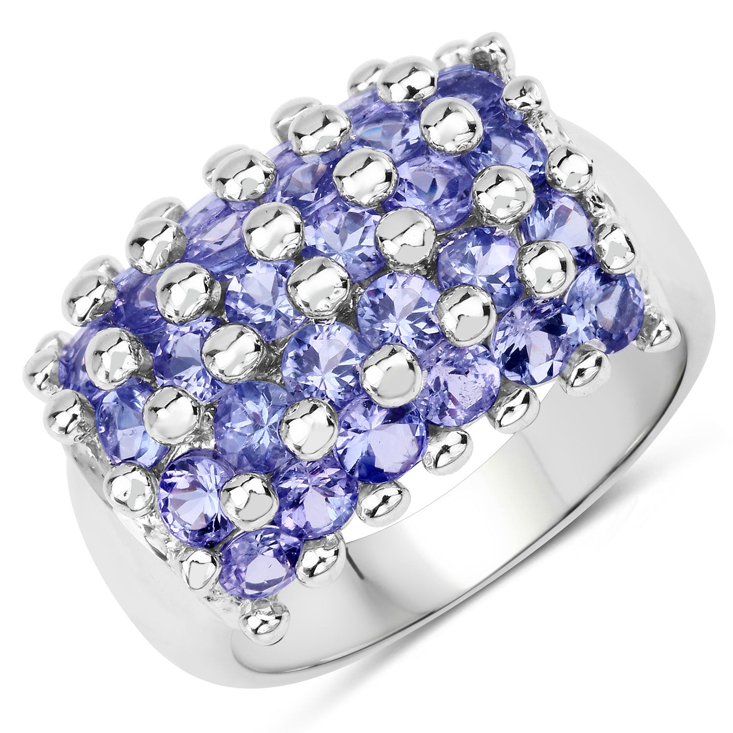 3.00 Cttw Round Violet Tanzanite Cluster Rhodium over Silver Wide Band Cluster Ring
