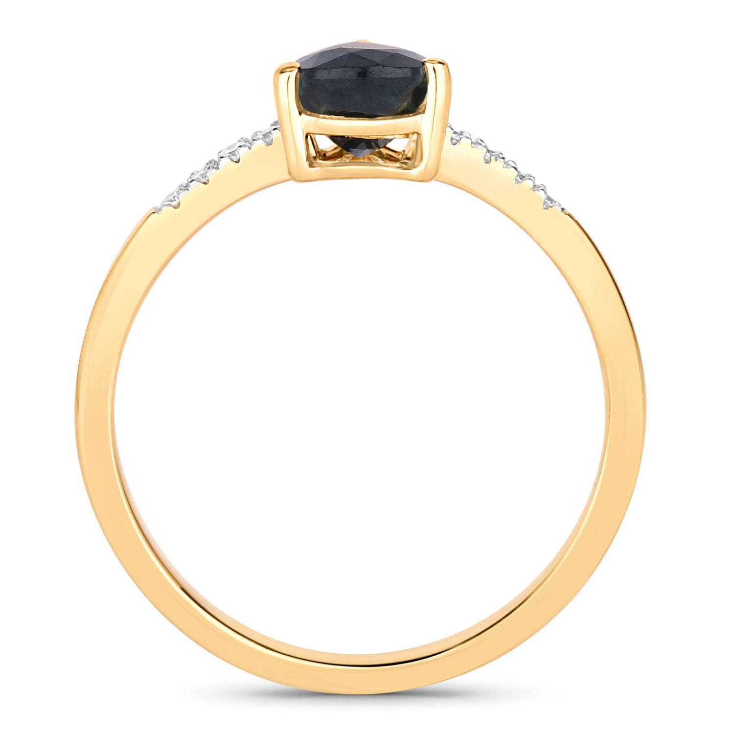 0.86ct Pear Blue Sapphire and White Diamond Prong Bridge 14K Yellow Gold Ring image 2