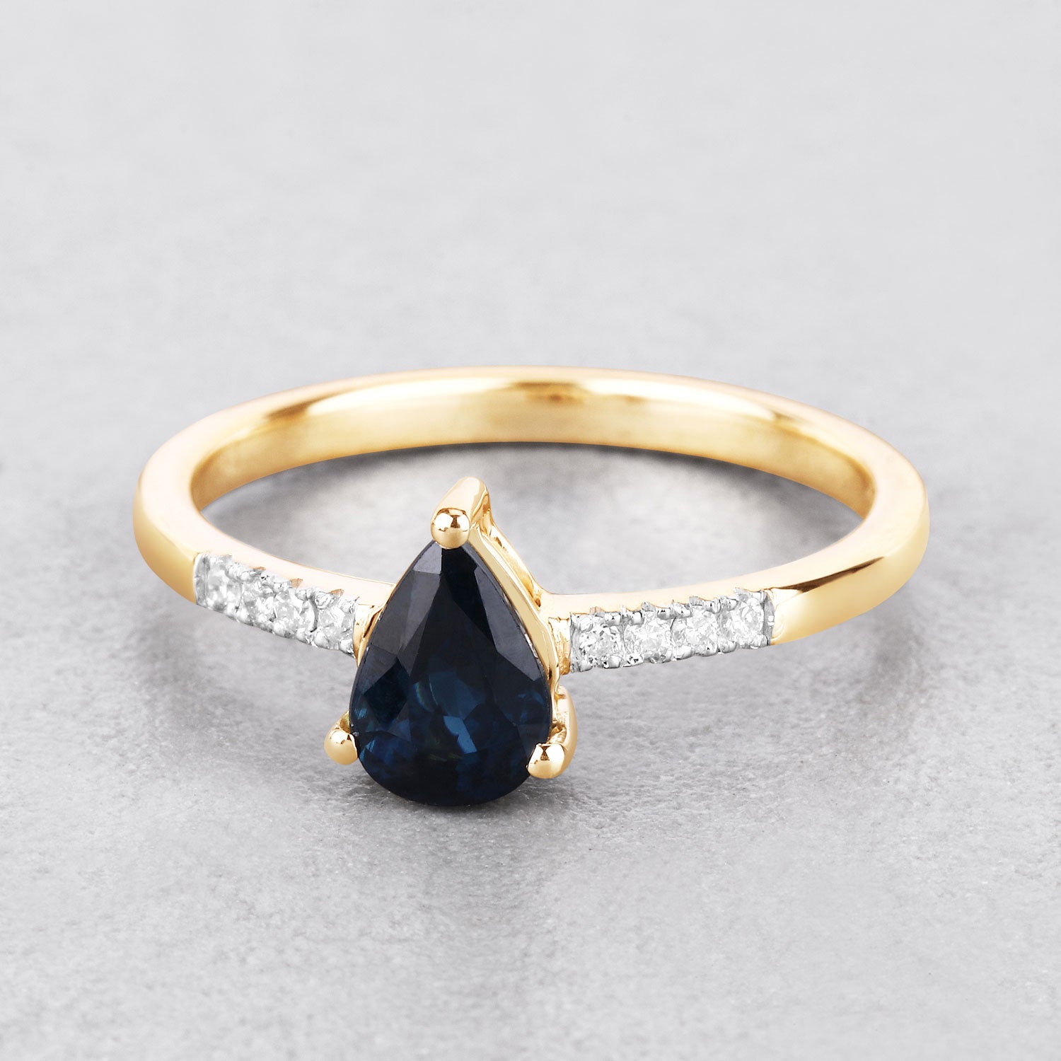 0.86ct Pear Blue Sapphire and White Diamond Prong Bridge 14K Yellow Gold Ring image 4