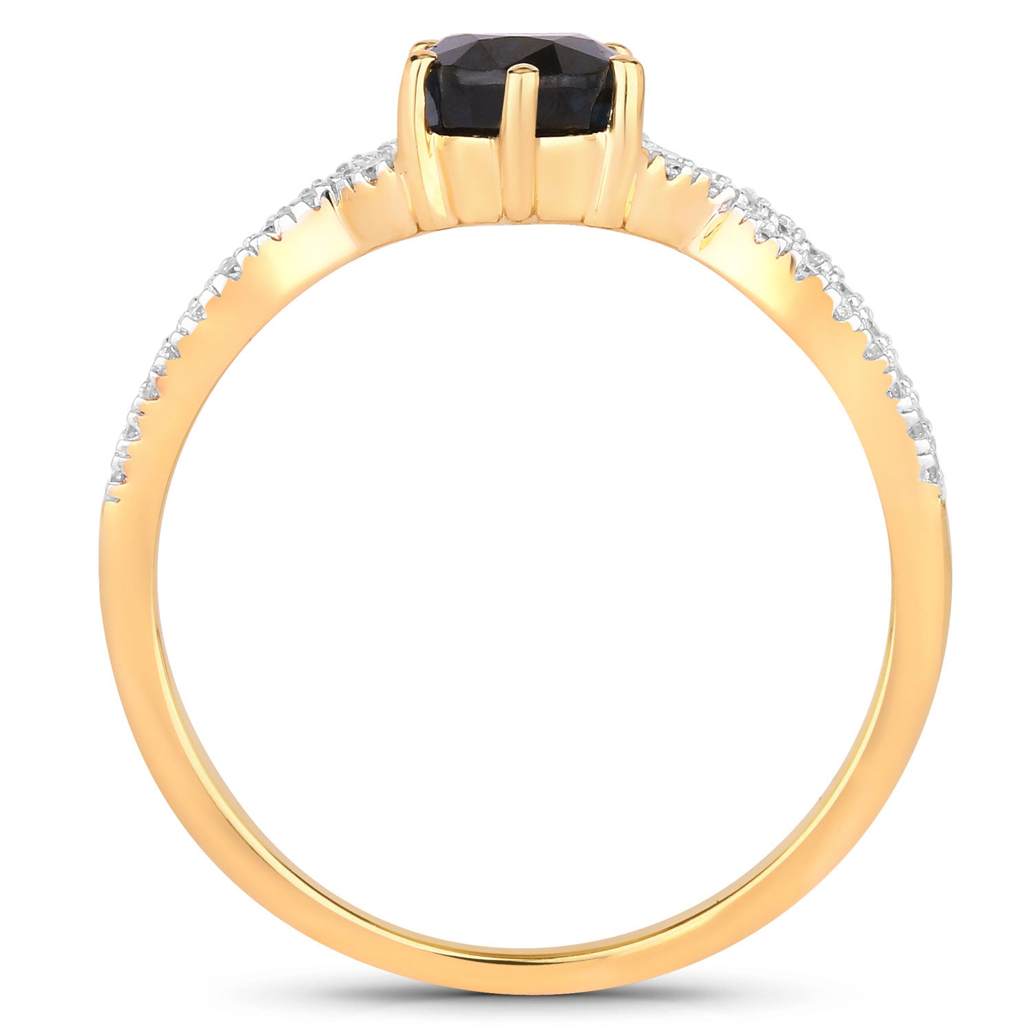 1.14ct Pear Blue Sapphire and White Diamond Prong Crossover 14K Yellow Gold Ring image 2