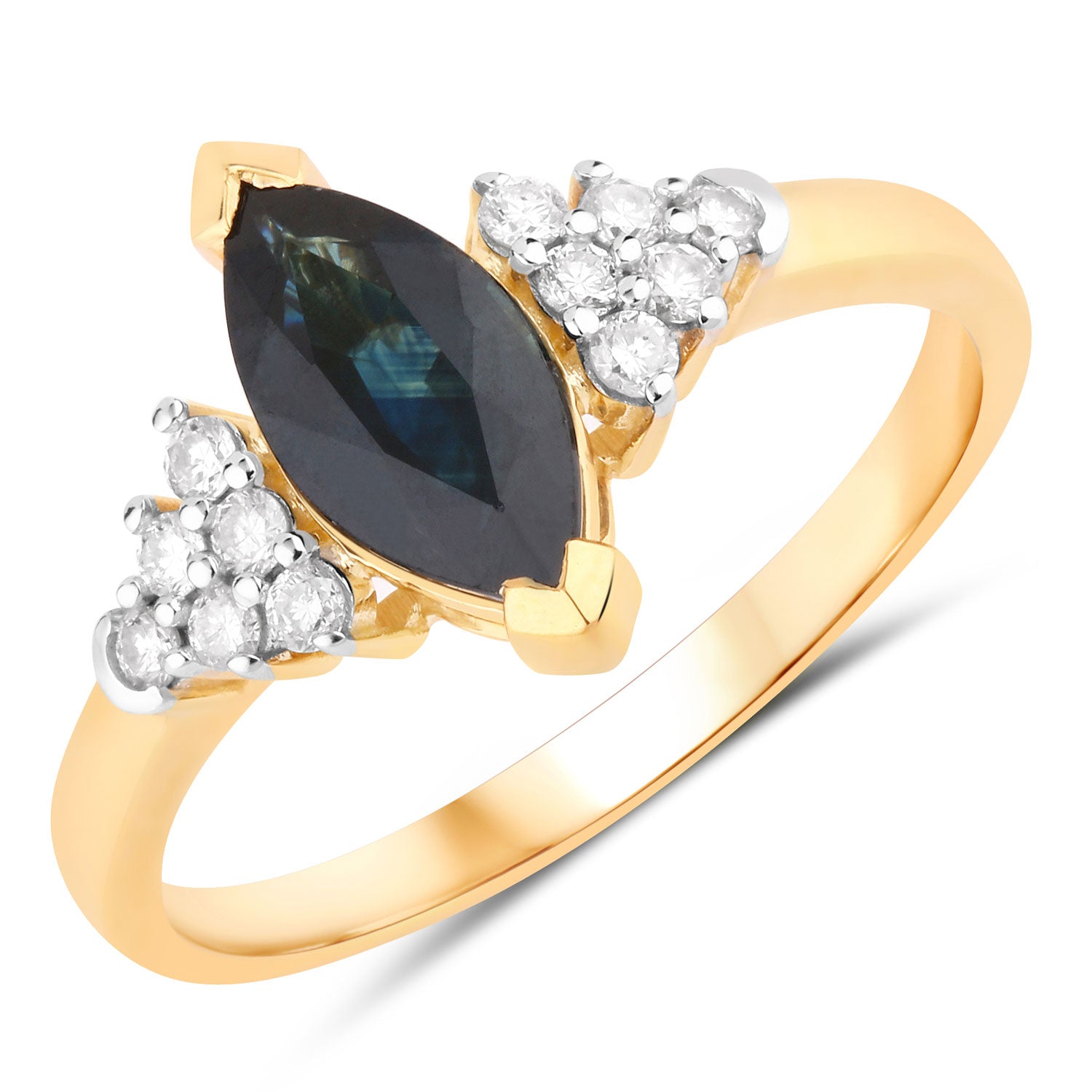 1.47ct Marquise Blue Sapphire and White Diamond Prong Cocktail 14K Yellow Gold Ring image 1