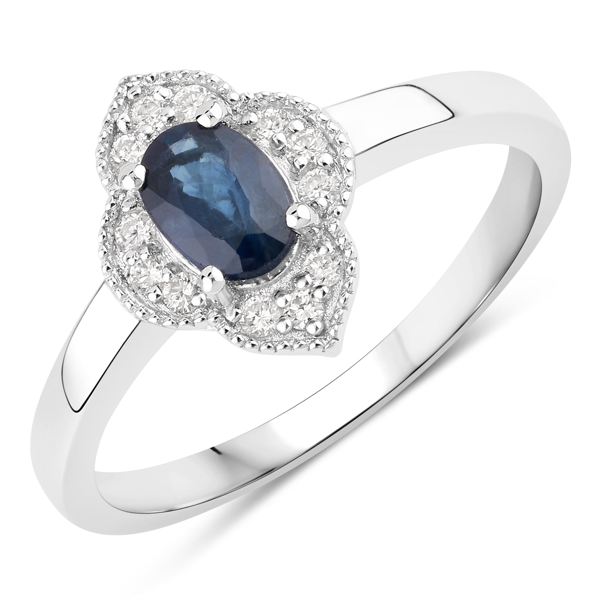 Natural Blue Sapphire and Lab Diamond Halo Ring