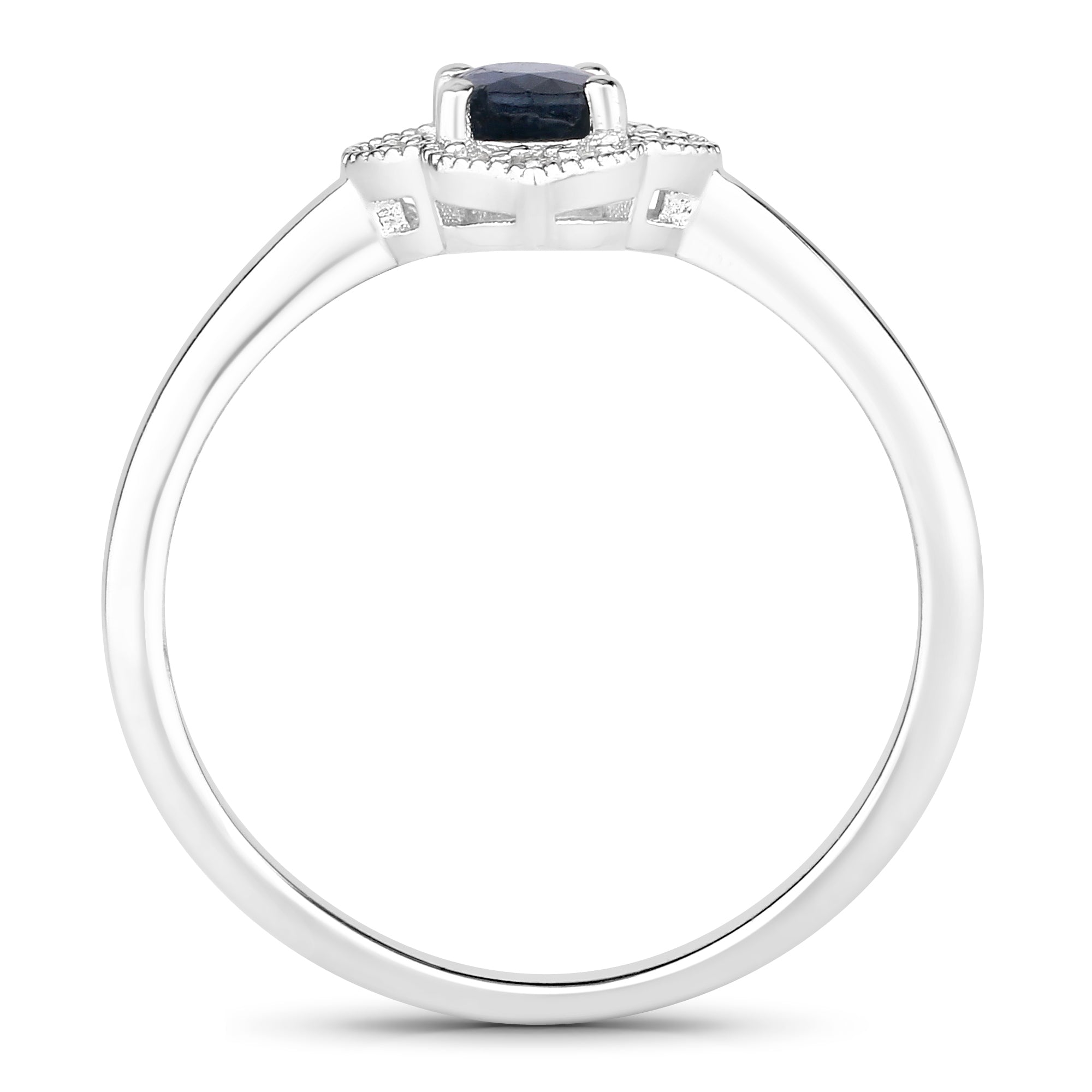 Natural Blue Sapphire and Lab Diamond Halo Ring