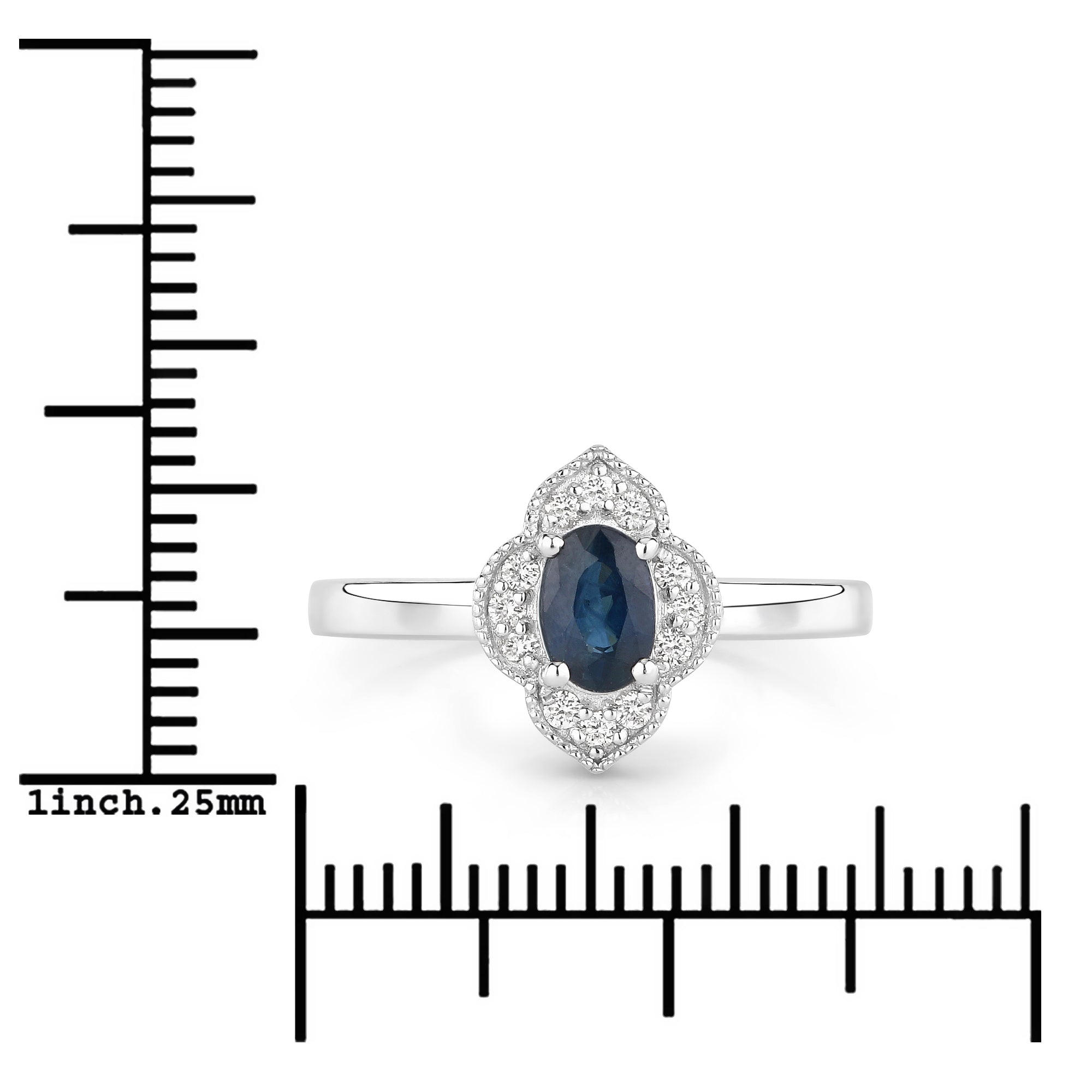 Natural Blue Sapphire and Lab Diamond Halo Ring