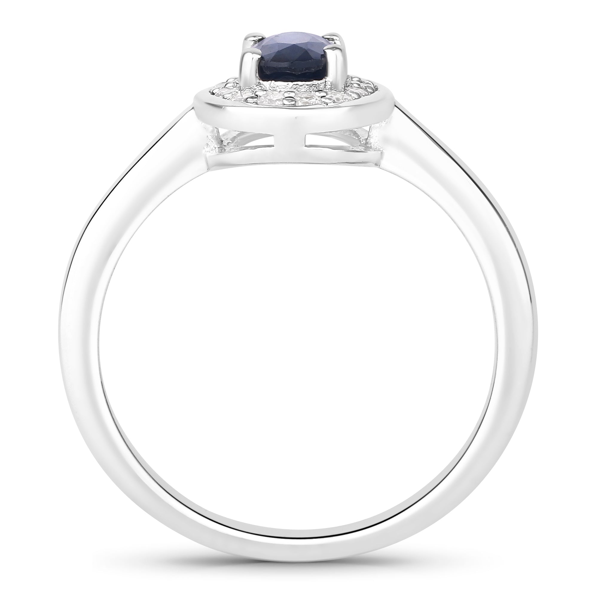 Natural Blue Sapphire and Lab Diamond Halo Ring