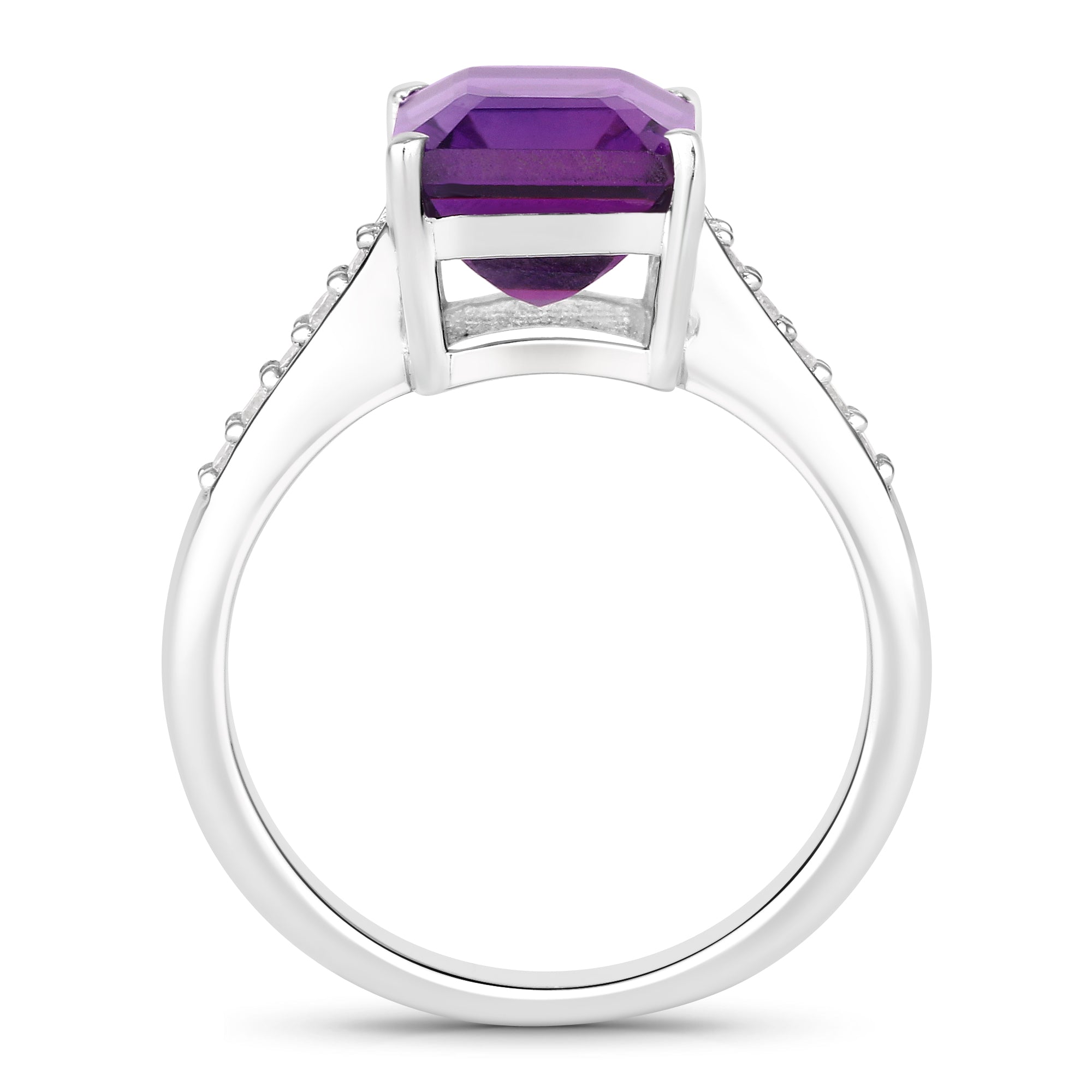 Natural Amethyst and Lab Diamond Bridge Ring
