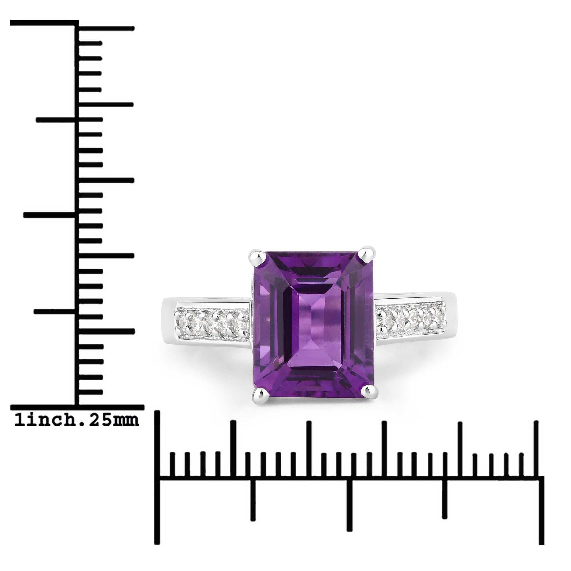 Natural Amethyst and Lab Diamond Bridge Ring