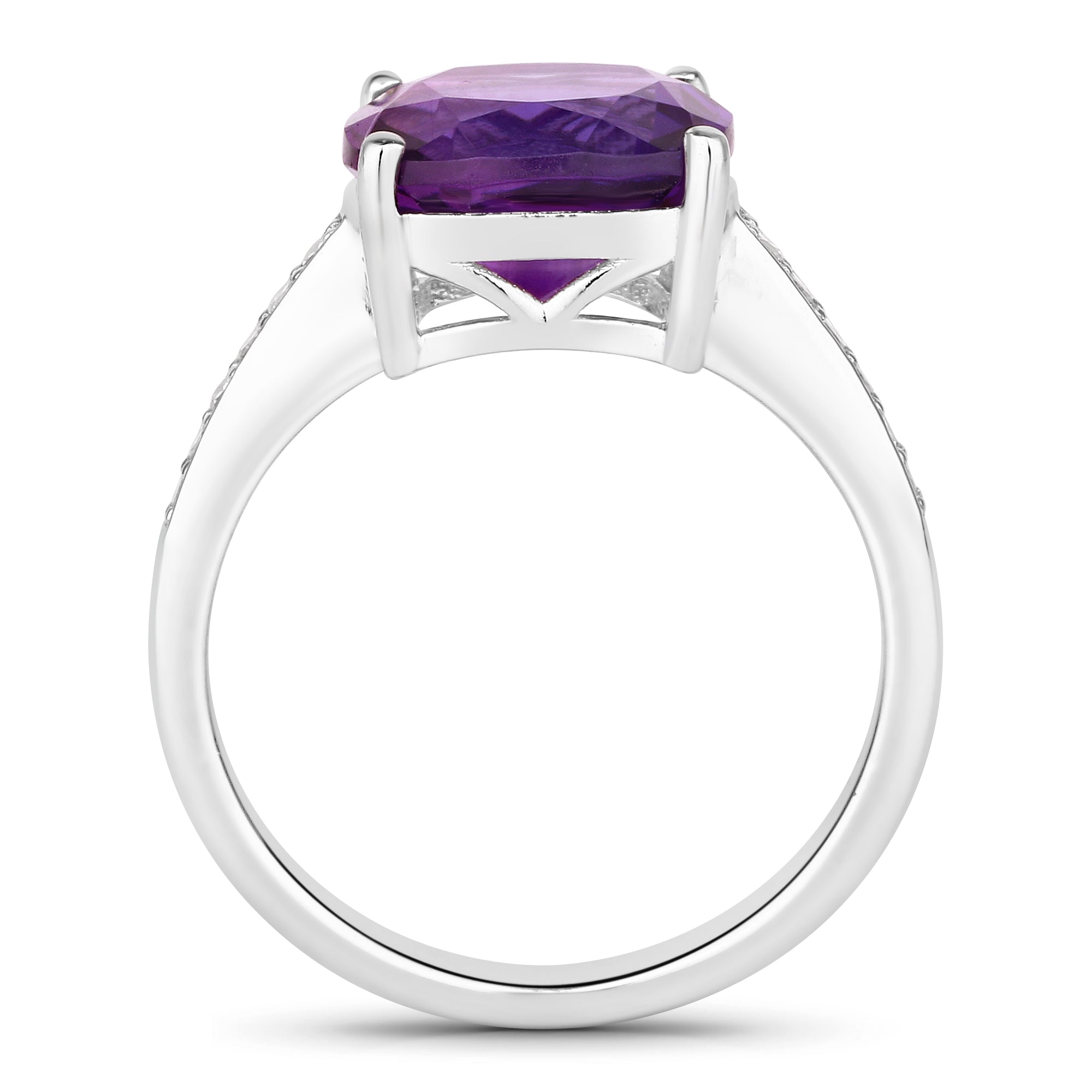 Natural Amethyst and Lab Diamond Cushion Cut Ring