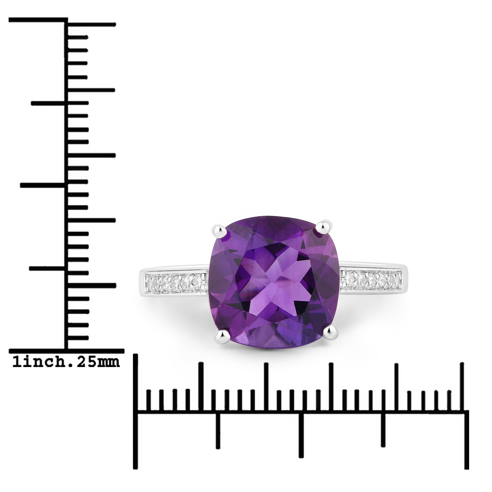 Natural Amethyst and Lab Diamond Cushion Cut Ring