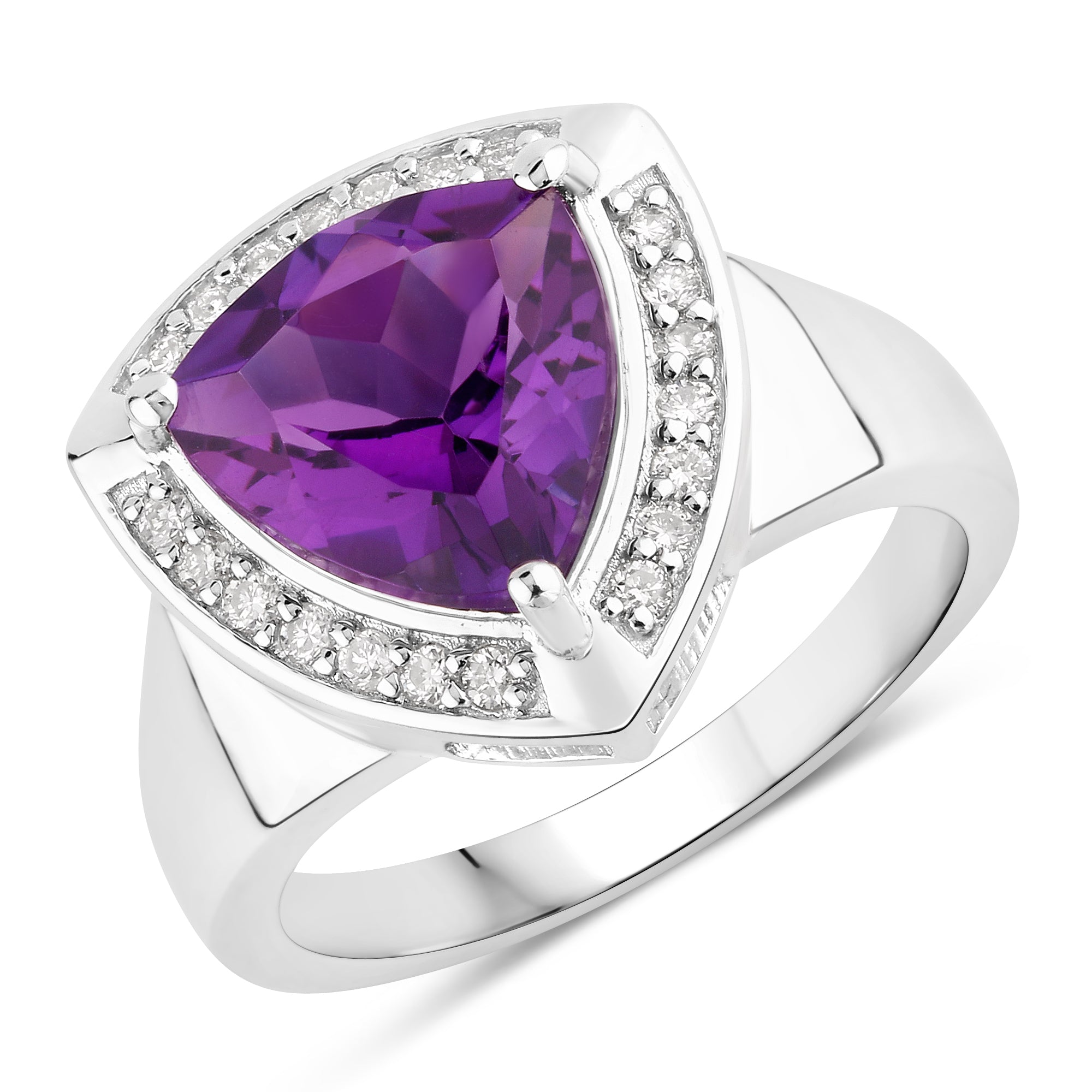 Natural Amethyst and Lab Diamond Trillion Ring