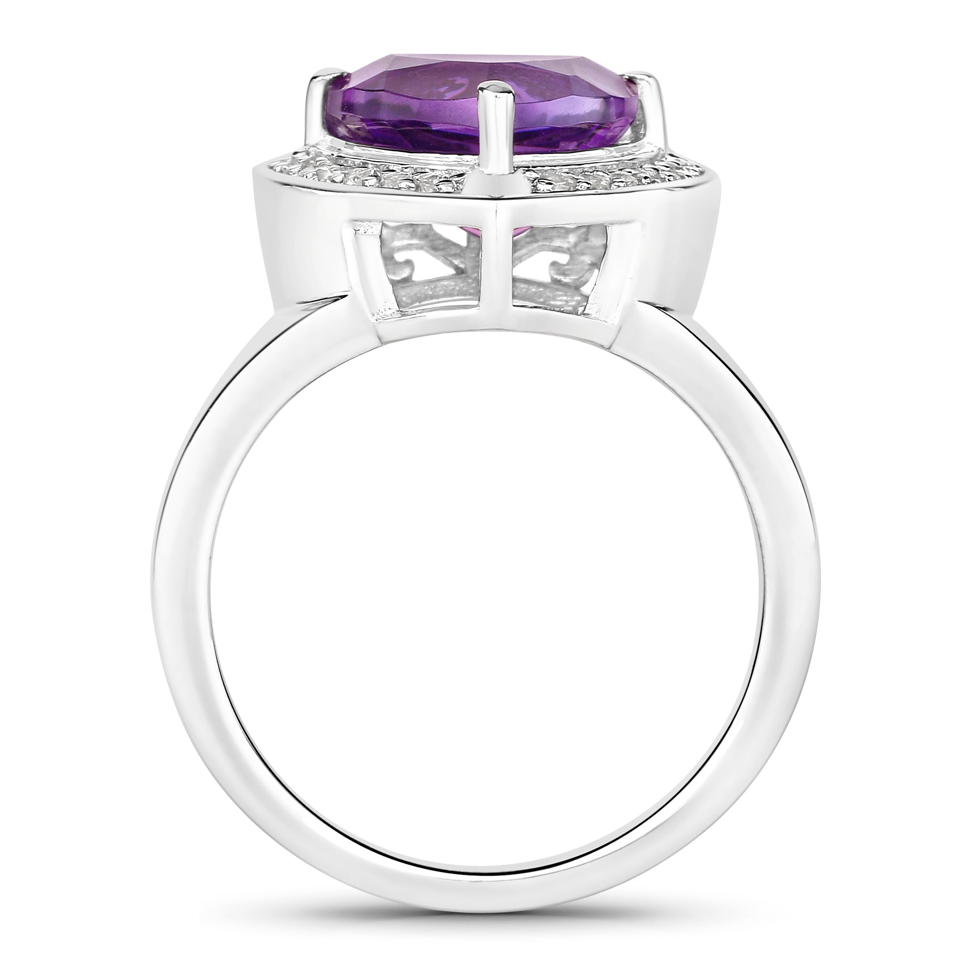 Natural Amethyst and Lab Diamond Trillion Ring