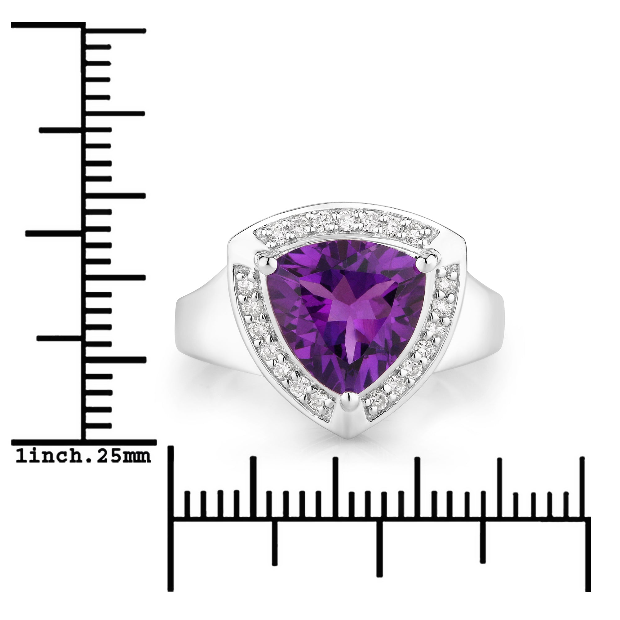 Natural Amethyst and Lab Diamond Trillion Ring
